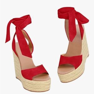 NWOT! RED ESPADRILLE WEDGES